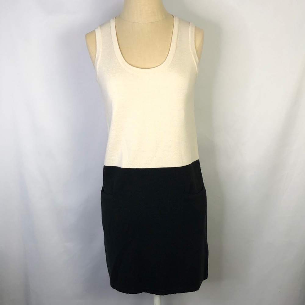 MNG Sleeveless Wool Cream/Black Dress Size S